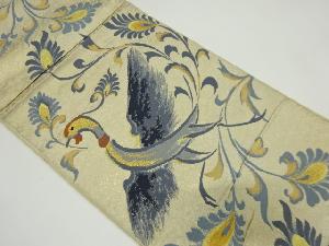 アンティーク　花喰い鳥模様織り出し袋帯（材料）